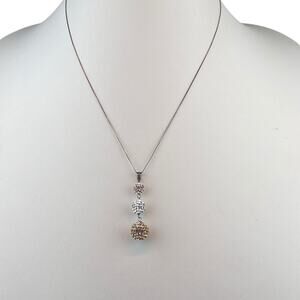 Graduated Pave Ball Pendant Vermeil 18" Chain Sterling Silver Necklace